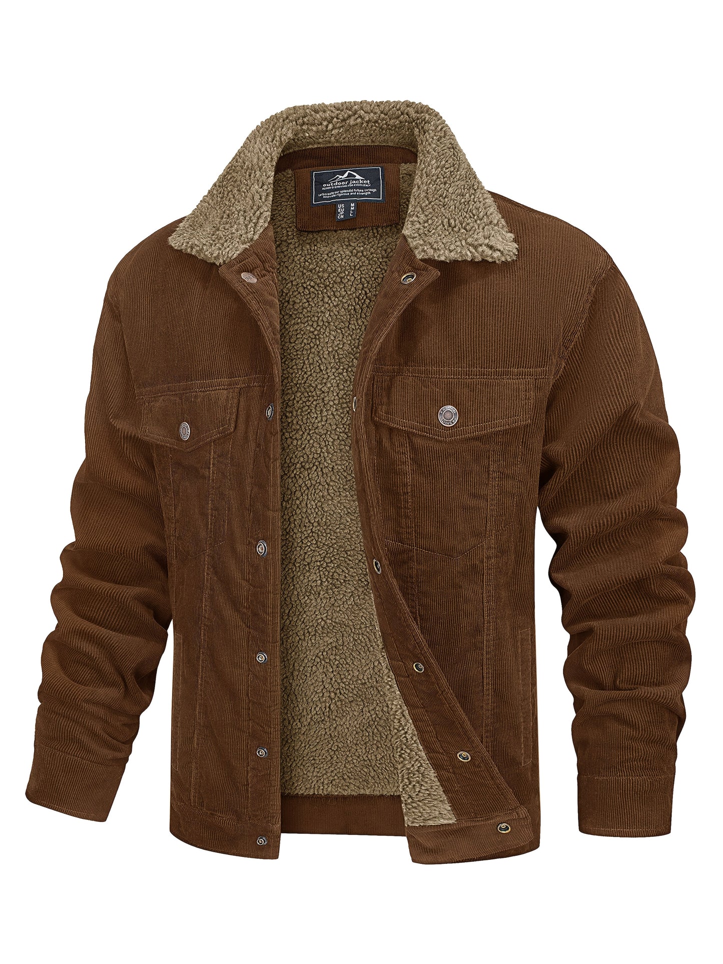 Men's Heavy-Duty Winter Jacket with & Lapel Collar - Thick Warm Trucker Jacket Suitable for Hiking, Camping, Outdoor Workwear - Machine-Washable Coat with Multi-Pocket Design (Fall/Winter)