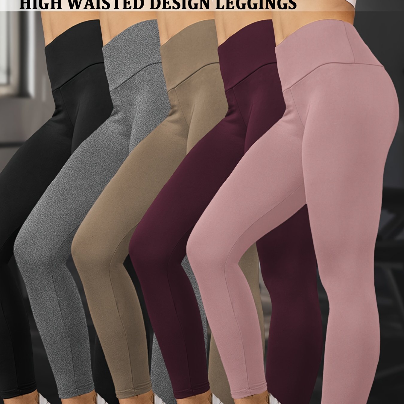 Set of 5 Ultra-Soft Leggings for Ladies, Featuring a High Waist for Tummy Support, Designed for Workouts, Yoga, And Running Without Being See-Through