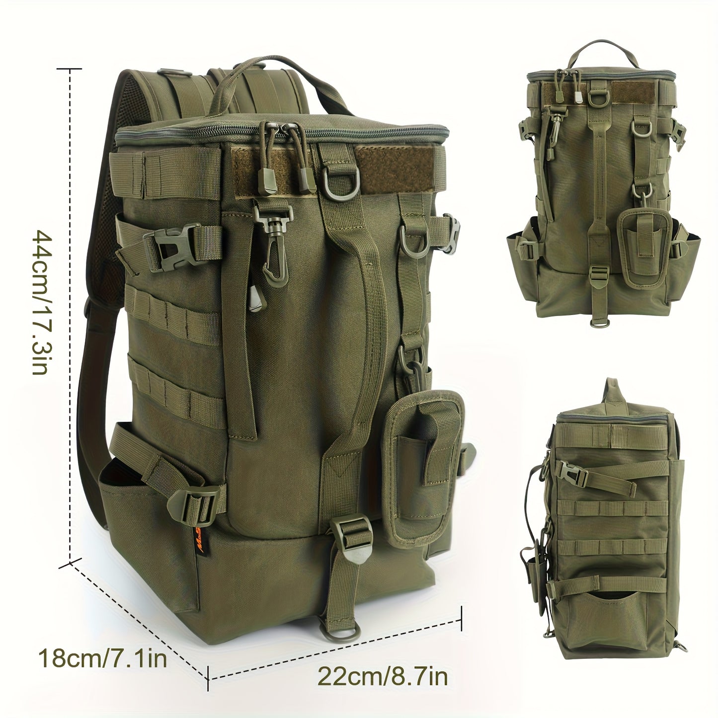 Heavy-Duty Nylon/Polyester Fishing Backpack with Rod Holder & Multiple Zippered Compartments - Large Capacity Tackle Organizer, Padded Back Panel & Side Pockets for Freshwater/Saltwater Fishing, Camping, Hunting Gear - Durabl