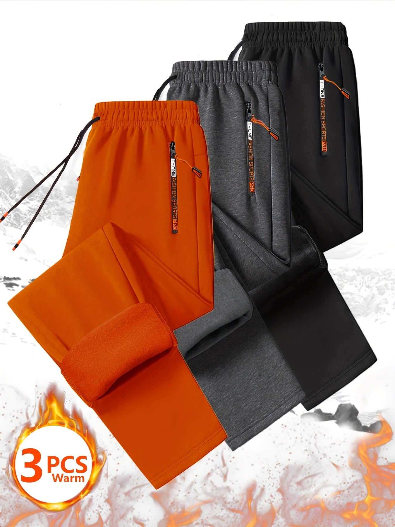 [Men's Fleece Sweatpants Set] Set of 3 Men's Cozy Fleece Sweatpants with Zippered Pockets - Drawstring Waist for Casual Wear, Track Activities, Workouts & Outdoor Running