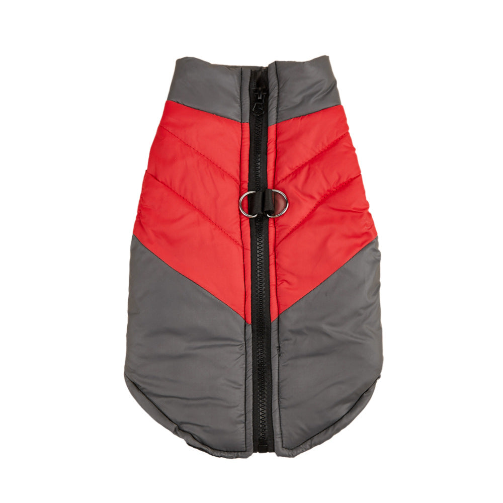 Thickened Warm Winter Dog & Cat Vest with Full-Zip Closure - Leash-Compatible Cozy Pet Jacket for Small & Medium Dogs & Cats, Soft Warm Lining, Easy On/Off, Durable & Comfortable for Outdoor Walks, Cozy Winter Outfit (GreyRed