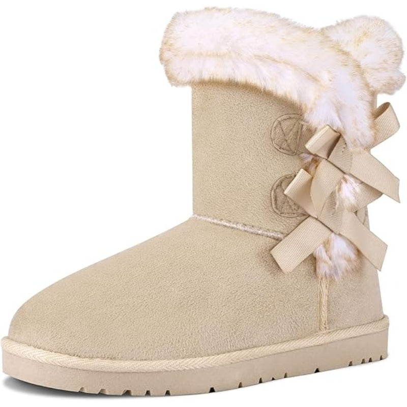 Women's Winter Snow Boots with Plush Lining - Warm Mid-Calf Cold-Resistant Ice/Slush Boots, Traction TPR Sole & Round Toe, Cozy White/Black Footwear for Snowy Sidewalks, Driveways & Icy Roads - All-Day