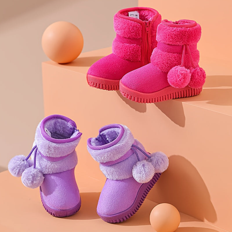[Kids' Snow Boots] New Kids' Snow Boots, Boys and Girls PlushBall Soft Sole Warm Fleece-Lined Thickened Shoes, Cute Comfortable Zipper Design