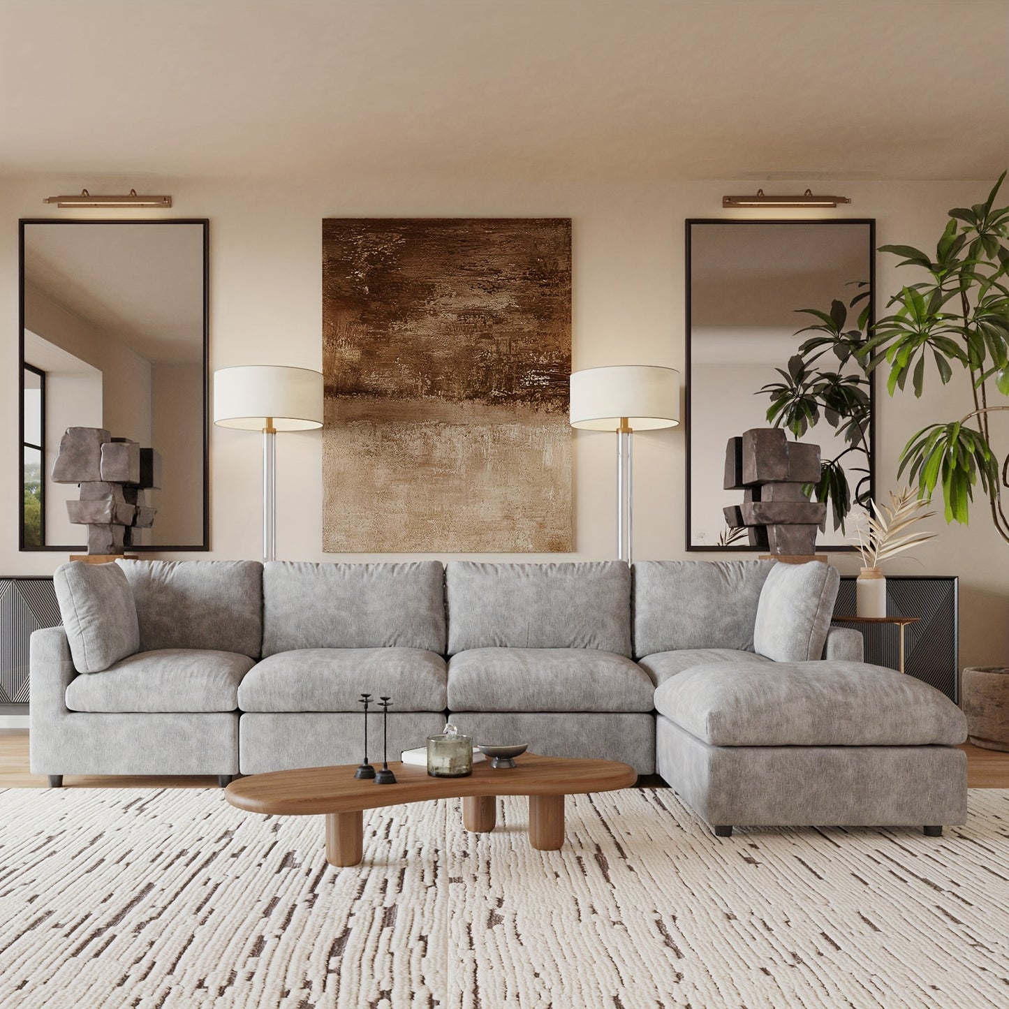 Cloud Couch Modular Sectional Sofa, 134" L Shaped Couch, Oversized Convertible Wide Seater, 4 Seater With Ottoman For Living Room Set, Covers Washable&Replaceable