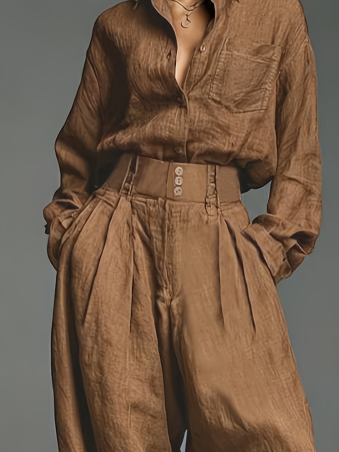 Vintage High-Waist Wide Leg Blend Pants | Casual Loose Fit, Breathable, Pleated Design for Leg Shaping, Machine Washable, Soft and Skin-Friendly, Ideal for Daily Wear and Leisure Vacations
