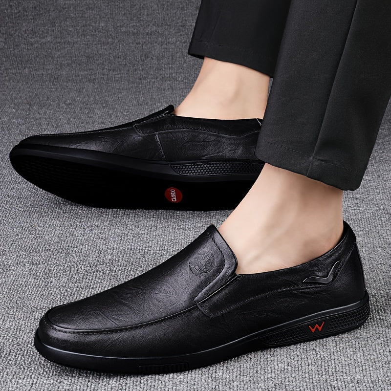 [Men's Business Casual Shoes] CLOHOO Men's Slip-On Loafers | Two-Layer Cowhide Rubber Sole Business Casual Faux Leather Shoes Soft Bottom Comfortable