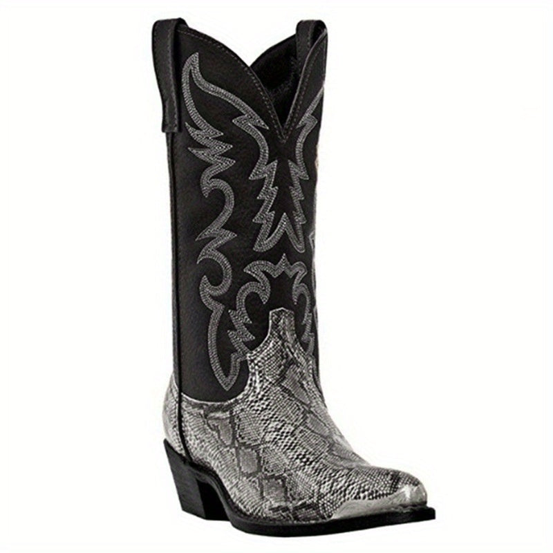 Aofu Shoes 6081 High Heel Western Cowboy Boots Couple European and American Men and Women 38-48 Metal Toe Decoration, Boots for Women, Sparkly Cowgirl Boots, Plus Size Boots, Square Toe Boots for Women, Chunky Boots for Women