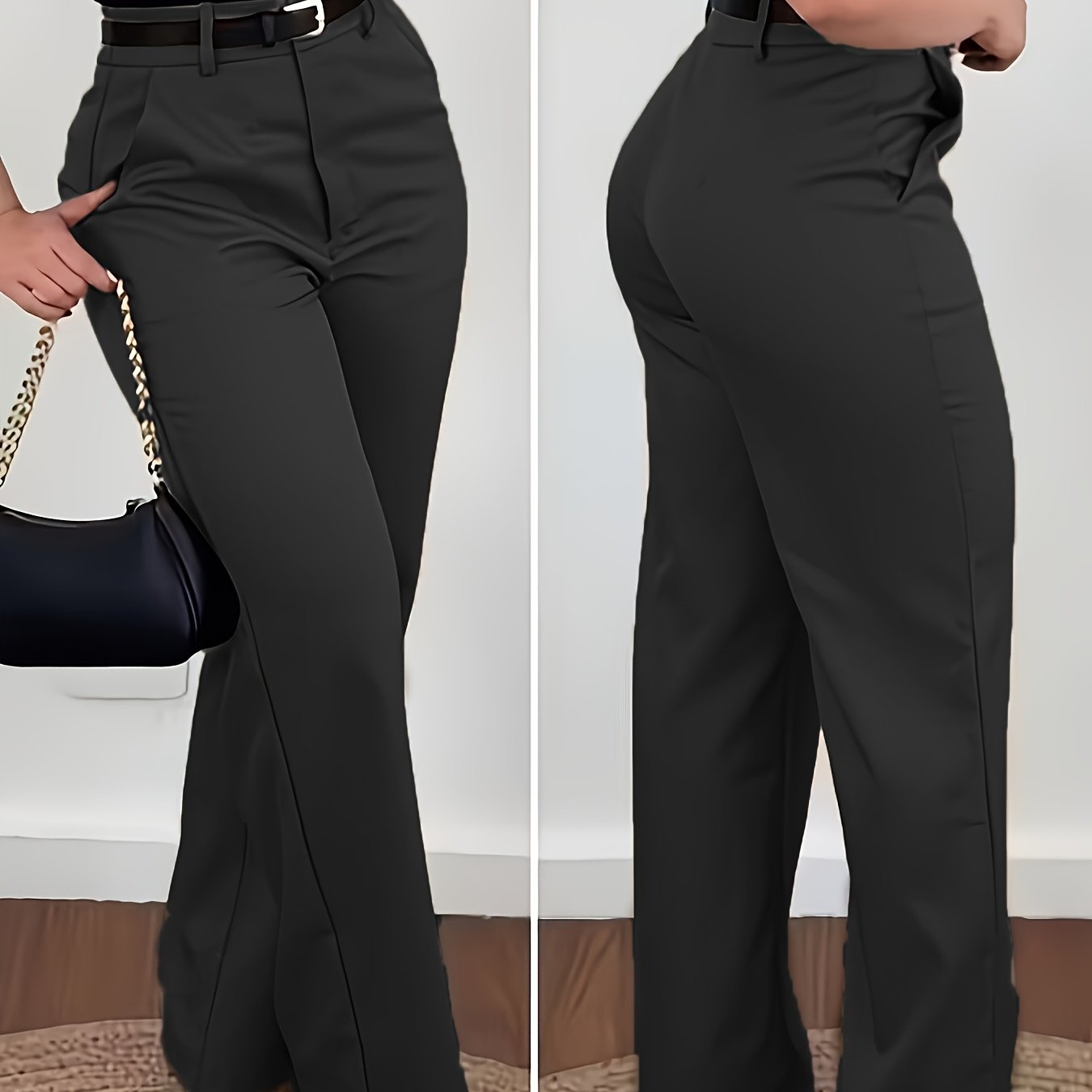 Fashionable Retro Women'S Suit Pants, Casual Daily Commute Professional Solid Color Women'S Trousers, Suitable for All Seasons, Non-Elastic Straight-Leg Trousers (No Belt)