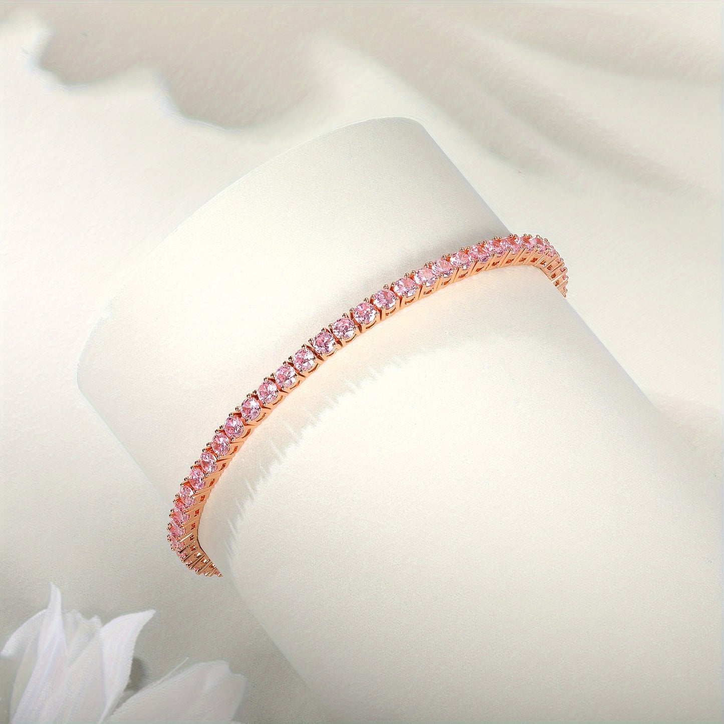 June Birthstone Tennis Bracelet - 3mm Pink Cubic Synthetic Cubic Zirconiaia Sparkling Interlocking Loop Jewelry for Men & Women, Pink CZ Birthday Gift for June Birthdays, Christmas, Parties, Year-Round Wear, Affordable Luxury