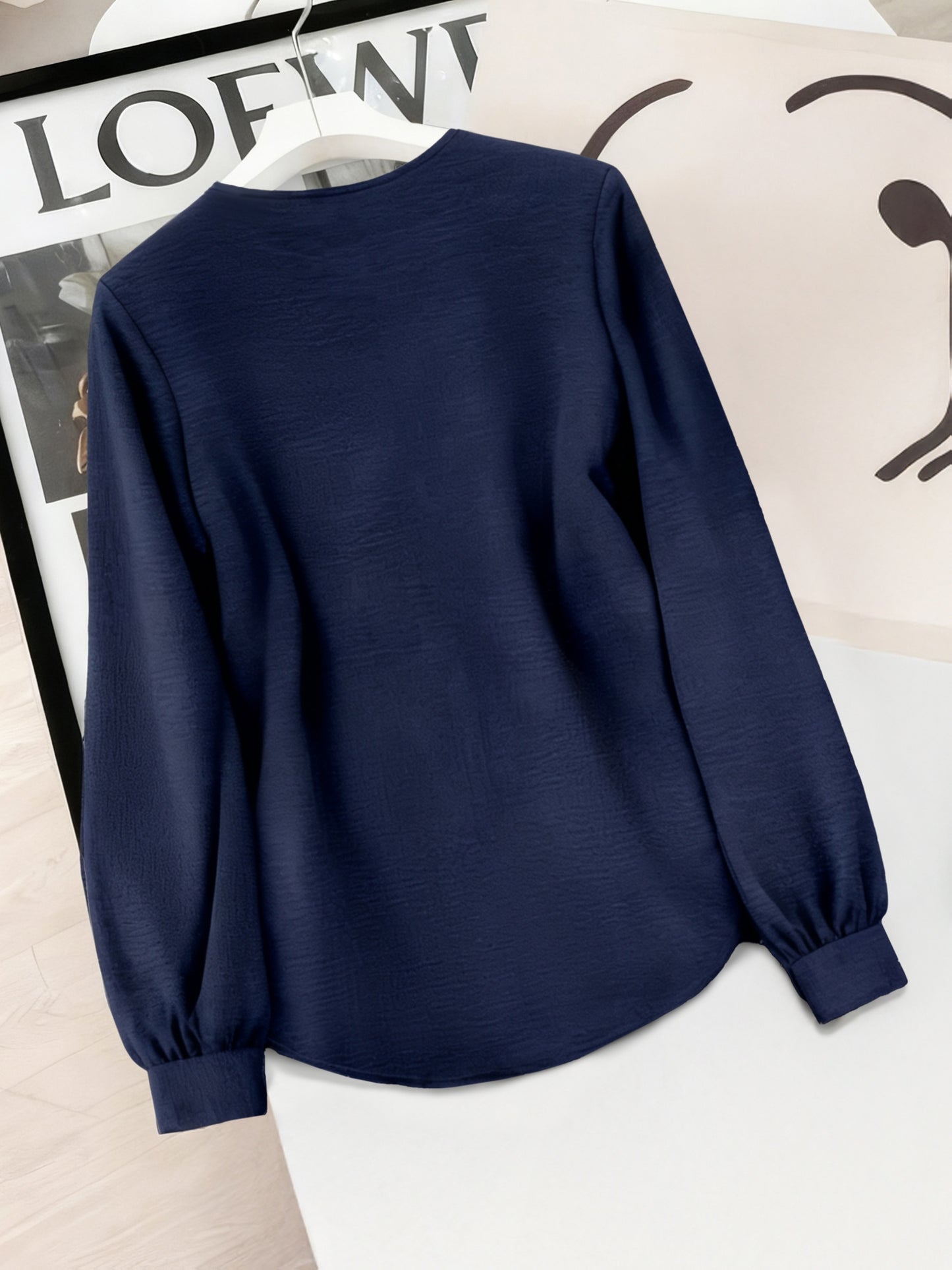 [Elegant Suit Set] 2pcs Set: Elegant Temperament Suit - Fashionable Solid Color Long-sleeved Top with Striped Print Wide-leg Trousers