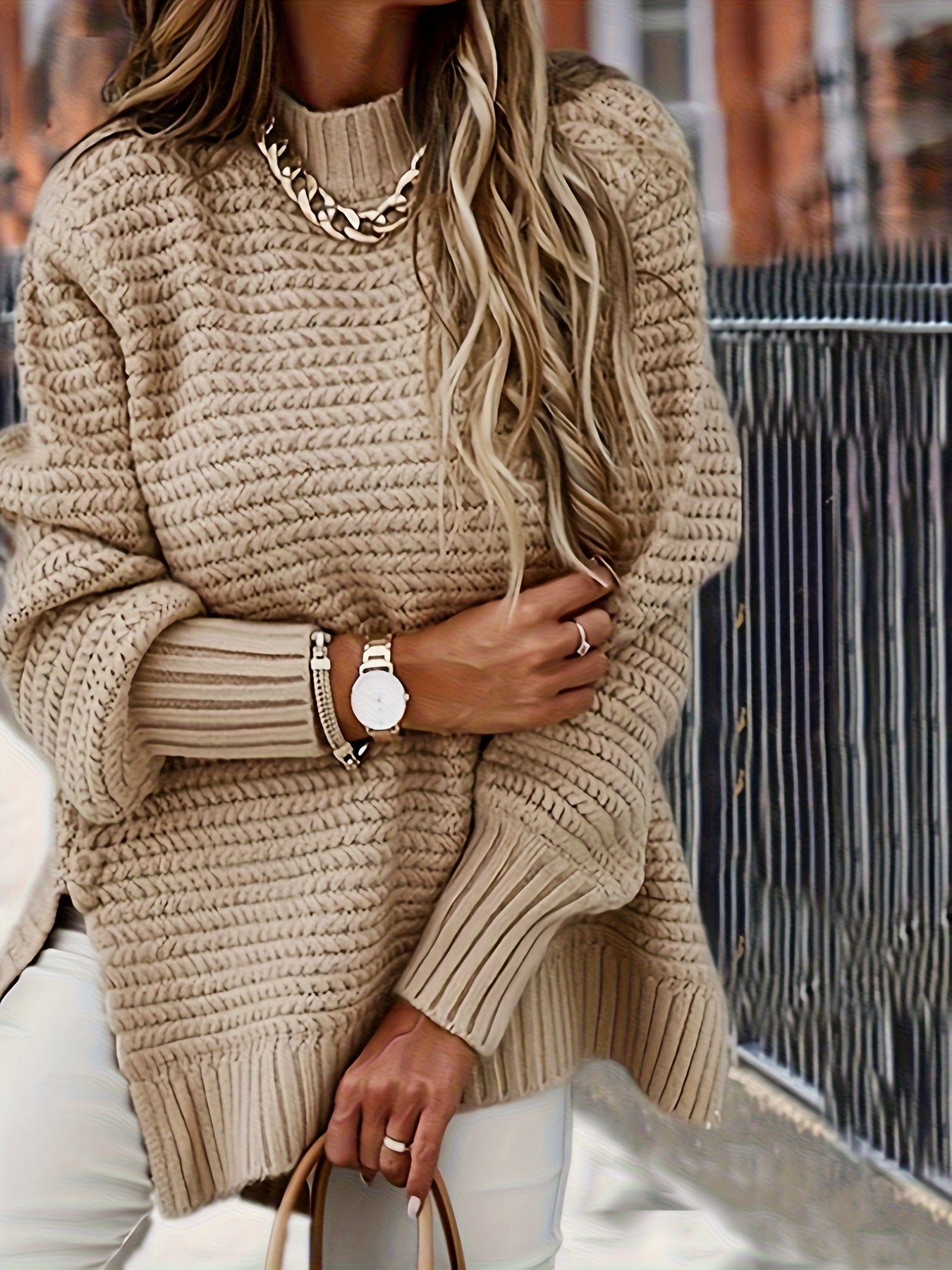 Solid Split Side Crew Neck Sweater, Casual Long Sleeve Sweater for Fall & Winter, Women's Clothing.womens Clothes, Womens Clothing, Clothes, Women Tops for Women Hot Outfits Ropa De Mujer