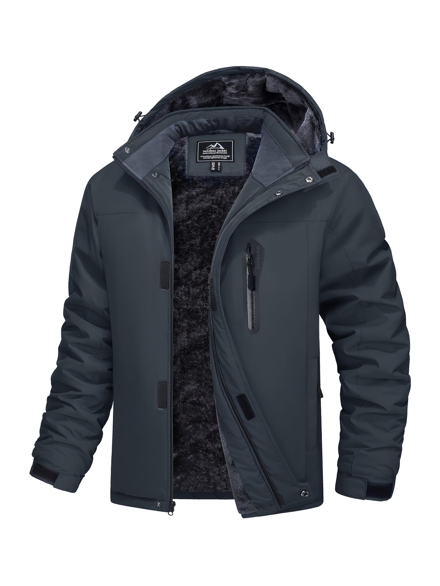 Men's Windproof Thermal Snow Jacket with Full-Zip Hooded Fleece Parka - High Quality Ski & snowboard Outerwear, Thickened for Hiking, Mountaineering, Winter Sports (Machine Washable, Zippered Pockets)