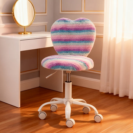 1pc Adjustable Bedroom Reading Chair with Wheels, Lovely Colorful Heart-shaped Dressing Chair, Suitable for Bedroom, Living Room, Study