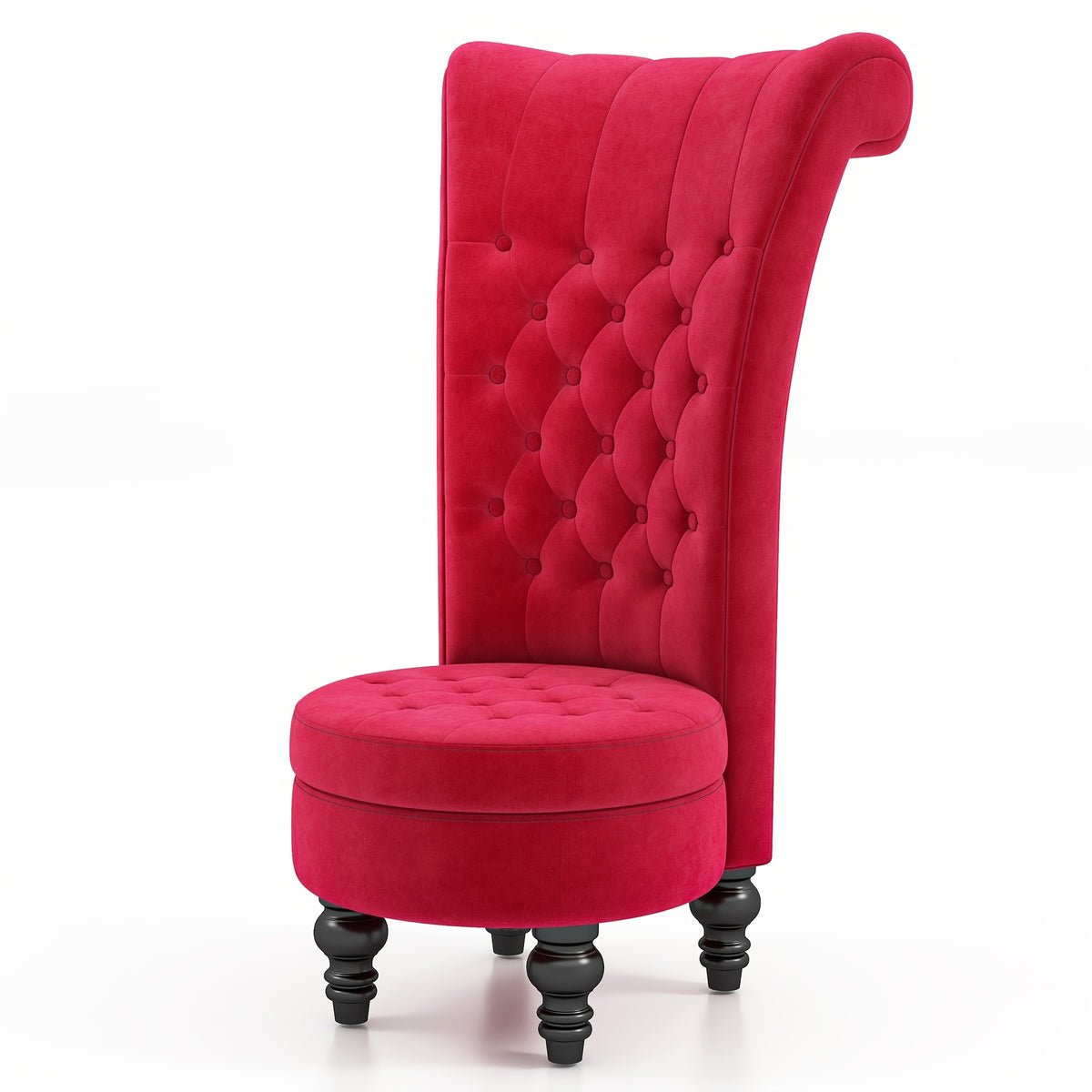 Velvet Royal High-Back Chair - Button-Tufted Armless Throne with, Luxury Elegant for carpeted, Bedroom, Dressing Area - Sofa for Reading Nook, Rubberwood Legs (No Assembly Required)