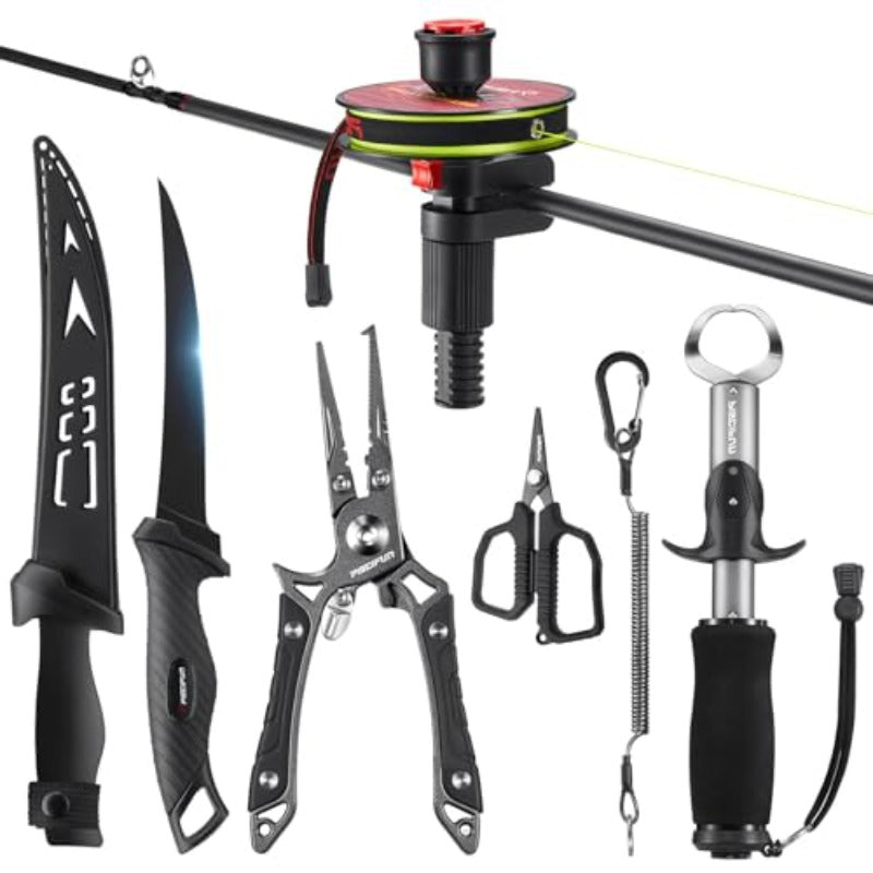 Fishing Tackle Bag with Rod and Gear Holder Lightweight Sling Tackle Storage Bag 6pc Fishing Tool Kit