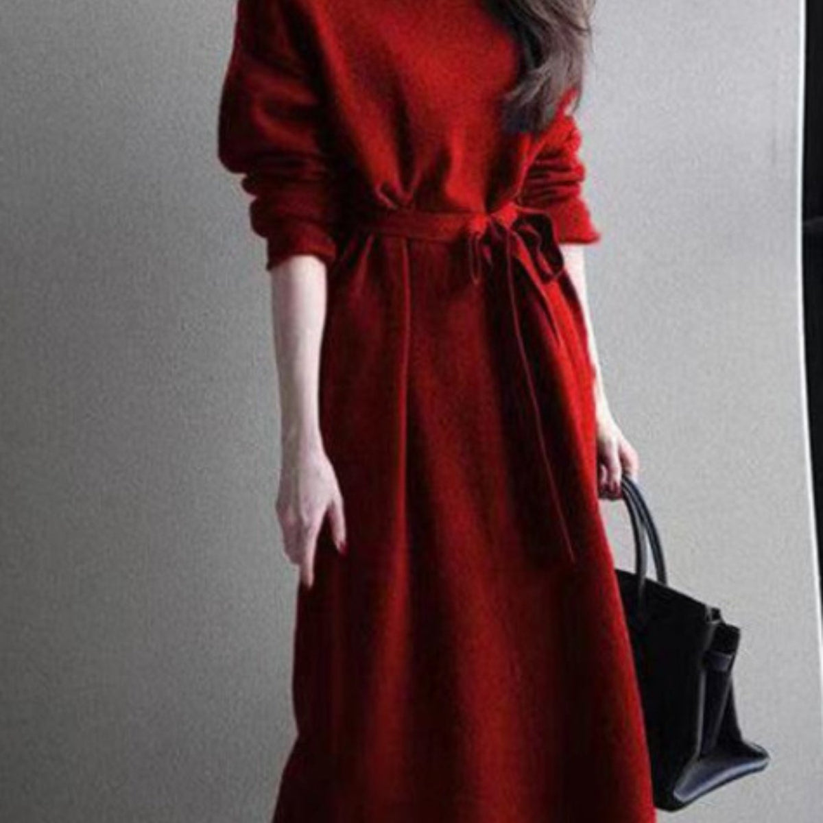 Women'S Long Dress with a High Collar And Lace-Up Design, Perfect for Autumn And Winter, Featuring a Slim Fit That Extends Over The Knees.