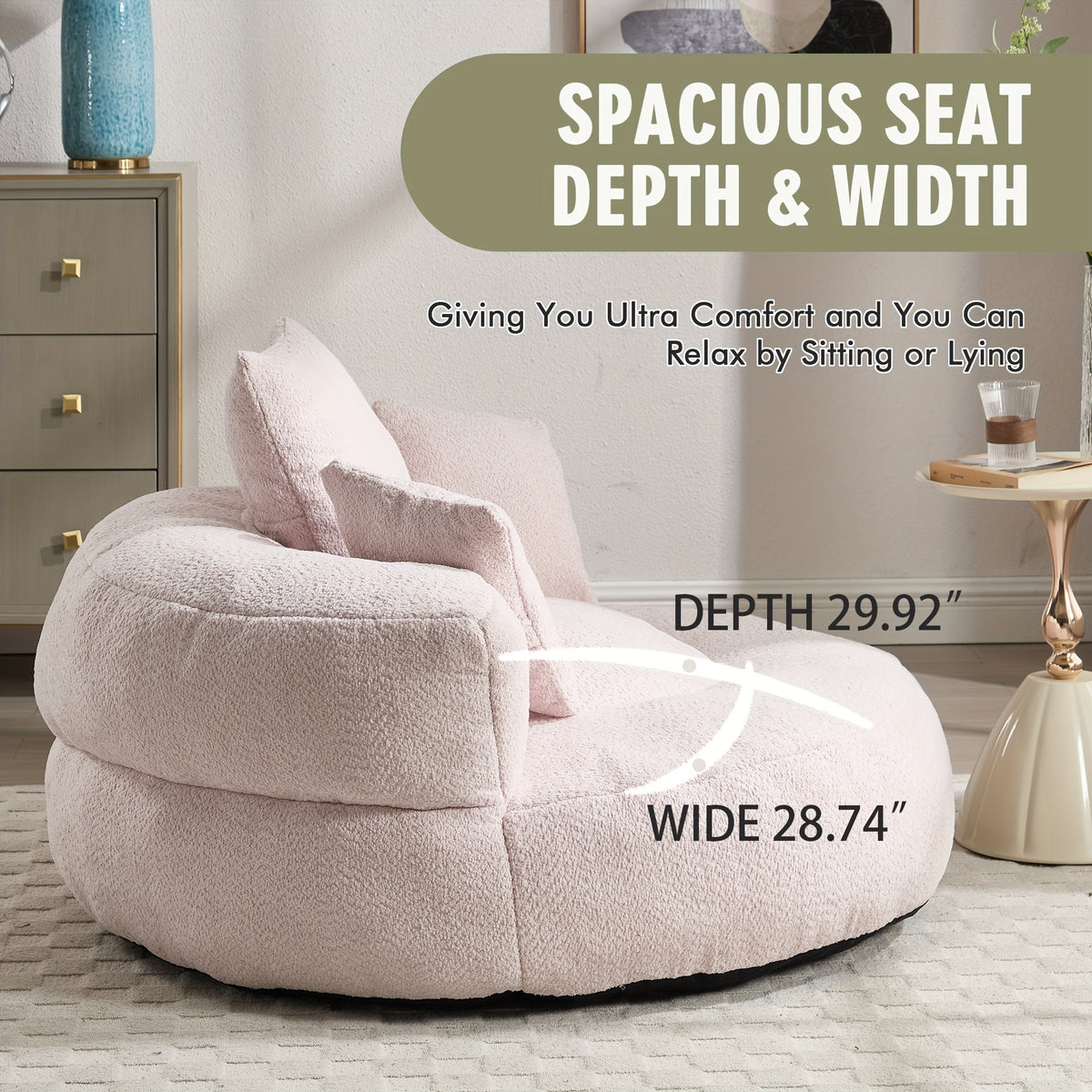 Bean Bag Chairs with Pillows for Adults, Stuffed Round Sofa Chair High-Density Foam Filled, Lazy Sofa Chair