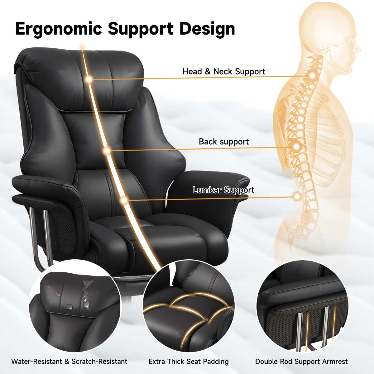 Big And Tall Office Chair 400lbs Wide Seat, High Back Executive Office Chair with Foot Rest, Ergonomic Chairs Lumbar Support