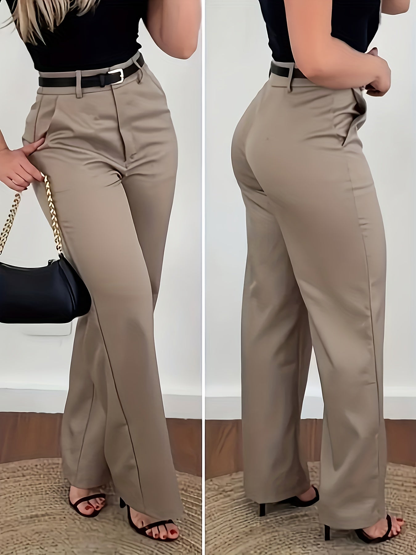 Fashionable Retro Women'S Suit Pants, Casual Daily Commute Professional Solid Color Women'S Trousers, Suitable for All Seasons, Non-Elastic Straight-Leg Trousers (No Belt)
