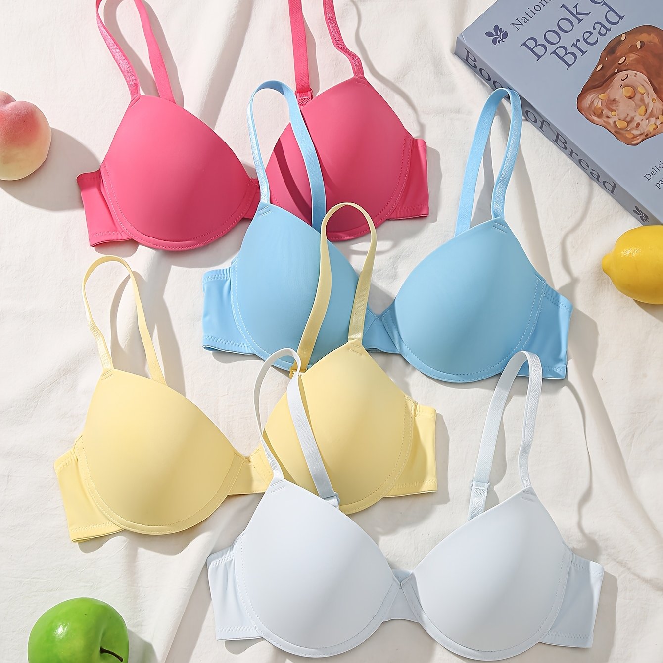 4pcs Women's Full-Coverage Underwire Bras - Seamless Push-Up Lift, Smooth-Face Non-Padded Cups, Full-Bust Coverage (No Removable Padding), Everyday &, Elegant Round/Asymmetrical Neckline Compatible ( Boning) - Hand