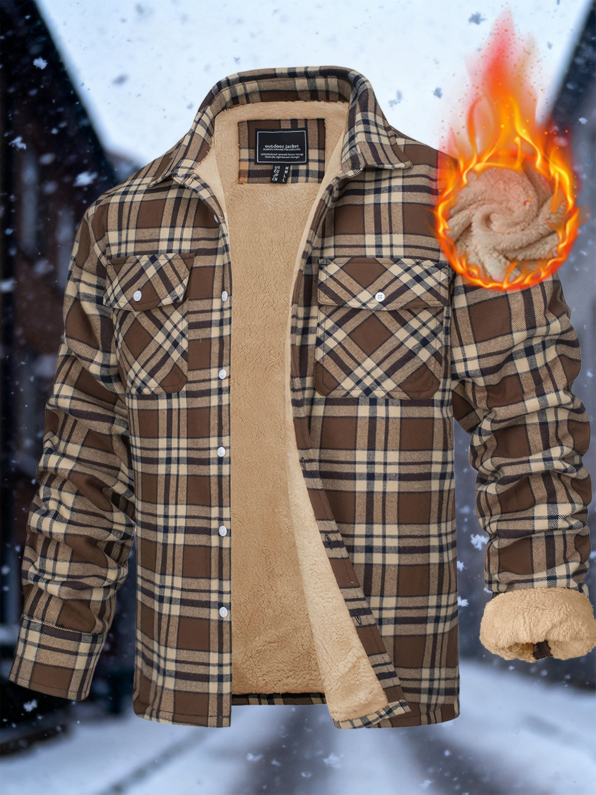 Men'S Winter Flannel Plaid Jacket Fleece Lining Long Sleeve Jacket Thermal Thick Jacket Fashion Stripe Pattern Classic Jacket, Fabric Warm And Soft, Comfortable To Wear Winter Jacket Perfect For Casual Wear College Travel Par