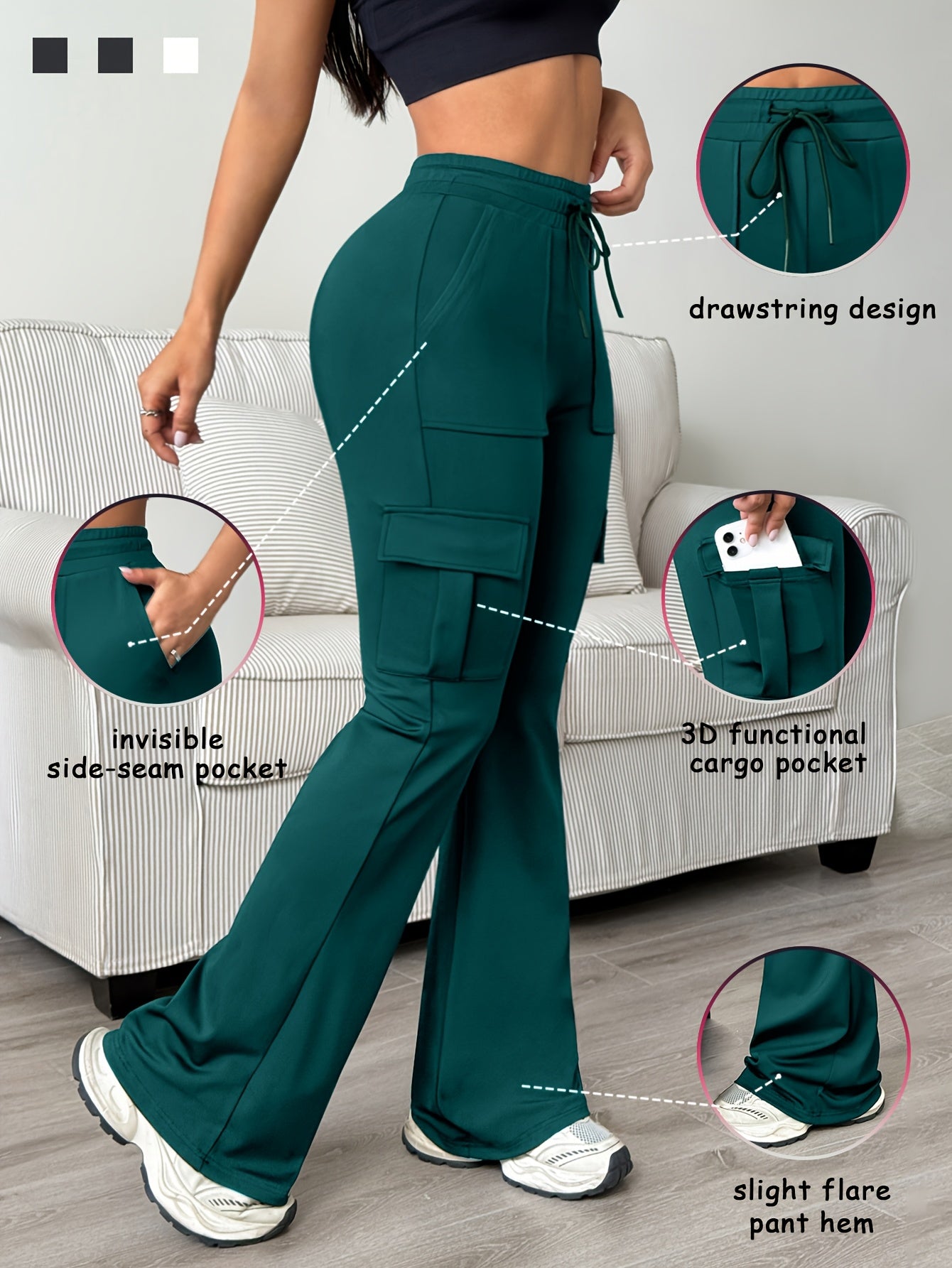 Women's Athletic Cargo Jogger Pants with Multi-Functional Cargo Pocket & Slim-Fit Ankle Design - All-Season Workout Running Gym Pants with Drawstring Waist & Lightweight Stretch Fabric (Machine Washable) for Casual Outdoor We