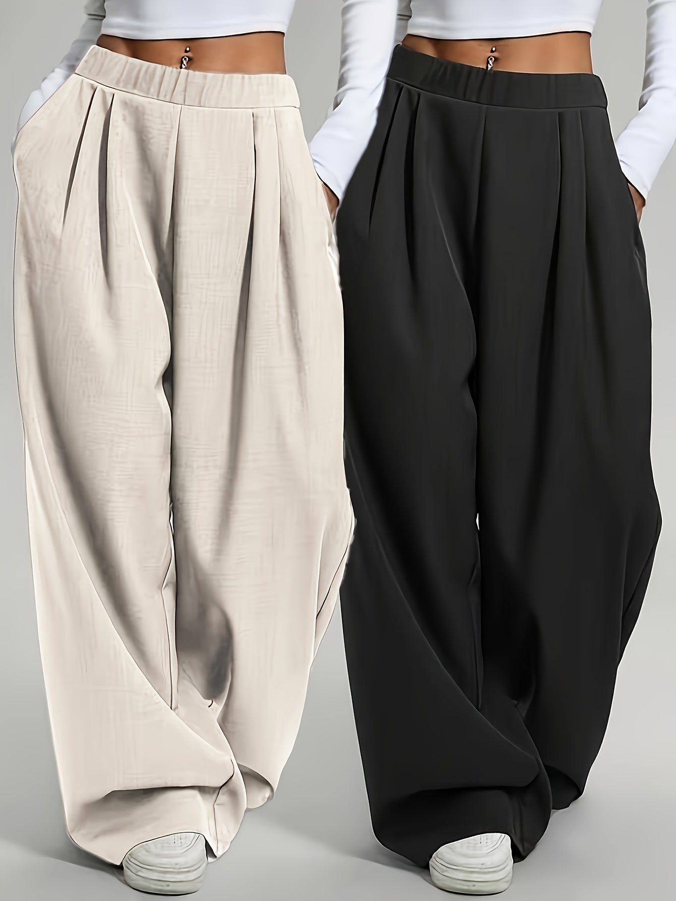 Elegant • Set of Two • Solid Color • Casual • Wide-Leg Pants