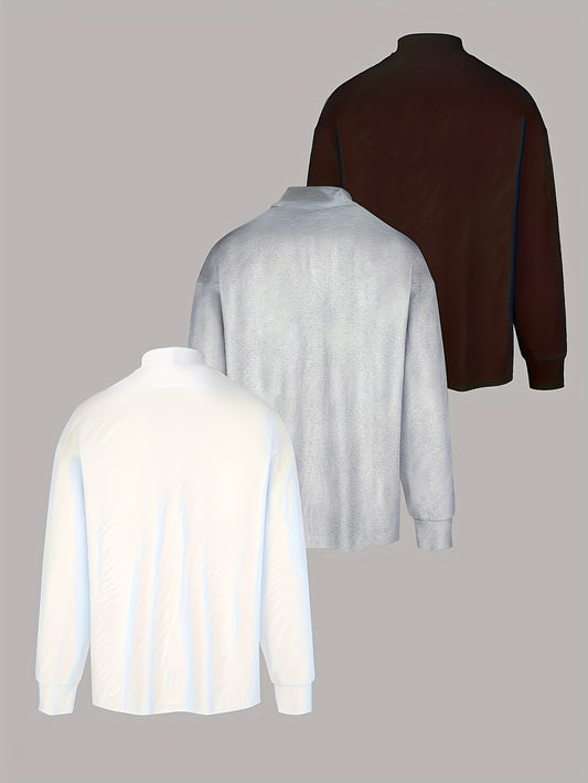 3pcs Boys' Thermal Turtleneck Shirts - Thick Tops with High Neck, Beige/Black/White Color Options - Cold Weather Layering for School, Sports, Everyday - Back-to-School Essentials for Teen Boys - KUQIQIBOY, Shirts for Teens, S