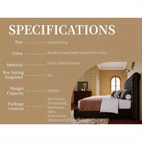 PAPABABE Upholstered Platform Bed Frame with 52.8" Sleigh Headboard - Button Tufted Design, No Box Spring Required, Easy Assembly, Durable Hardwood & Polyester, Classic Style for Modern Bedrooms, Bedroom Furniture, Elegant Be