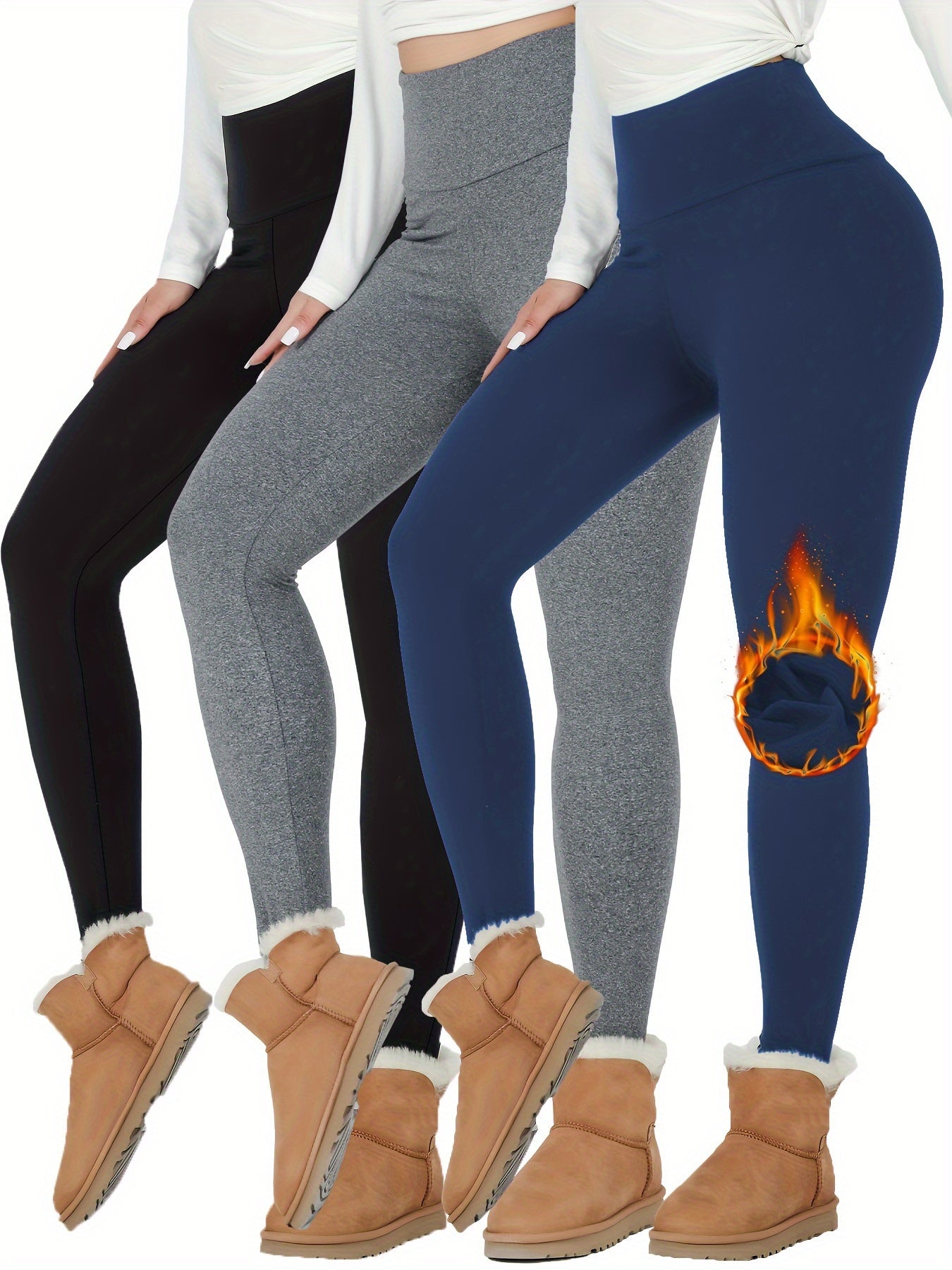 3pcs Thermal Fleece Lined High Waisted Sports Leggings, Women's Workout Winter Warm Soft Yoga Pants, Activewear Tights