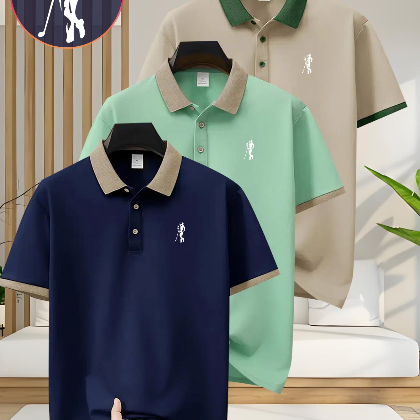 [Ideal Christmas Gift] A Trendy Three-Piece Set of Men's Polo Shirts, Perfect for Casual Wear And Golf, Featuring Print Patterns, a Collared Design, Short Sleeves, Buttoned Neck, And Breathable Fabric, Making It an Ideal Chri