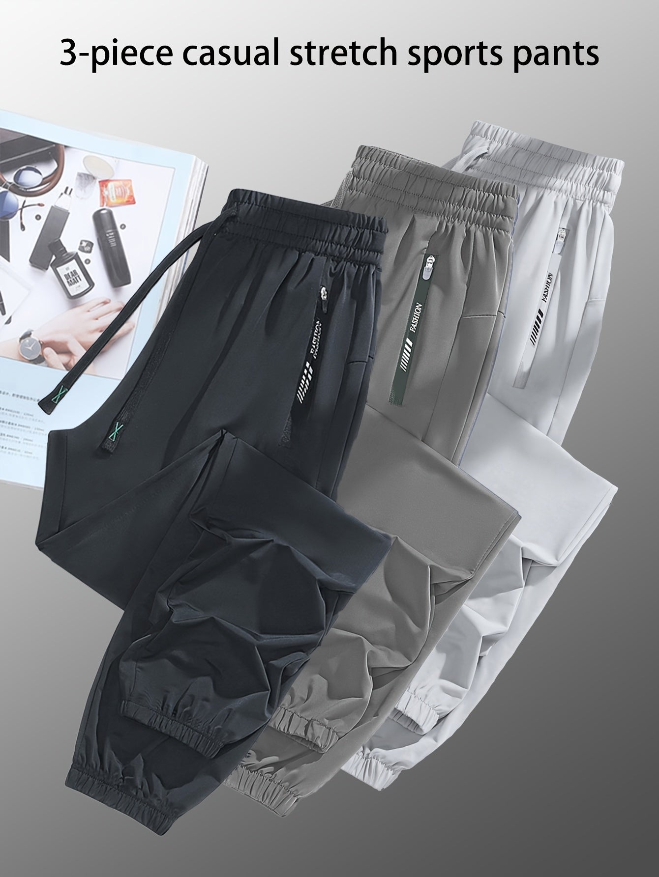 [3pcs Colorful Summer Joggers] 3pcs Women's Summer Casual Sports Pants | Ice Silky Fiber Fabric, Breathable, Elastic Waist, Tapered Running Cycling Joggers | Colorful