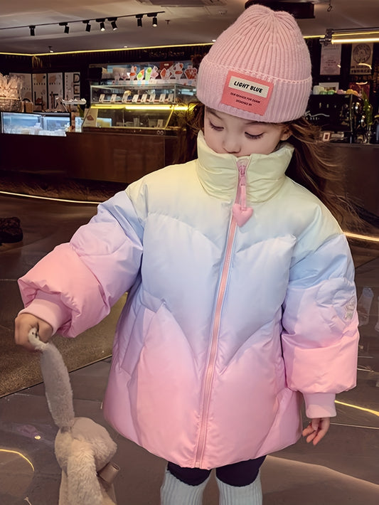 Girls' Short Jacket - Winter Thickened Coat with Full-Zip Closure, High Collar & Pockets | Warm Insulation, Cute & Elegant Loose Fit | PinkPurple | Casual & Outdoor Wear | Easy On/Off for Everyday Cold Weather | 'uterwear, Ja