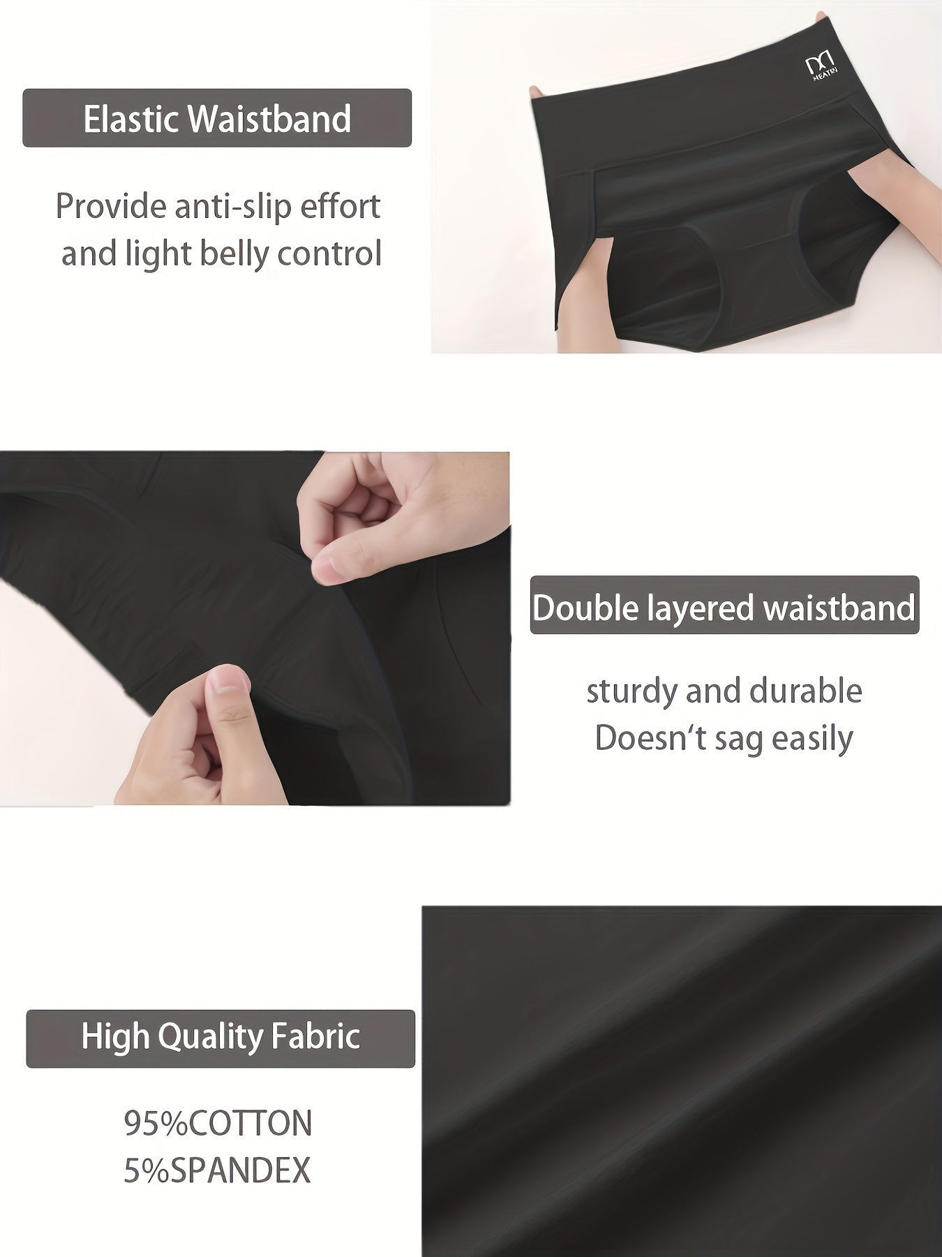 QUASTI 10 Pieces Ladies' High-waist Panties In Black Stripes, Combining Breathable Comfort With A Perfect Fit. Women High-waist Underwear Feature Elastic, Soft Hip Wrap With A High-rise Thigh Design, Offering A Perfect Blend