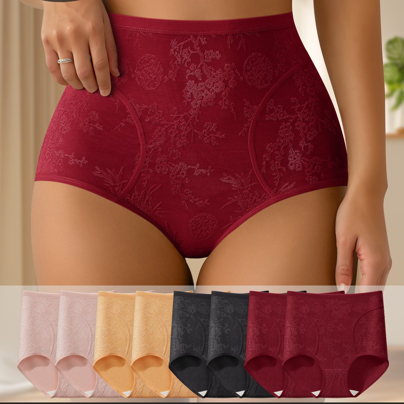 8pcs Women'S High-Waisted Jacquard Triangle Underwear with a High Waist Design. The Style Is Highly Form-Fitting And Closely Adheres to The Body'S Curves, Providing a Comfortable And Non-Restrictive Feeling. It Is Suitable fo