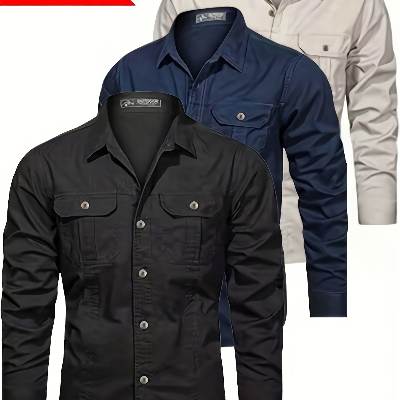 3pcs Set • Long-Sleeve Casual Outdoor Shirts • Multiple Pockets • for Spring And Autumn