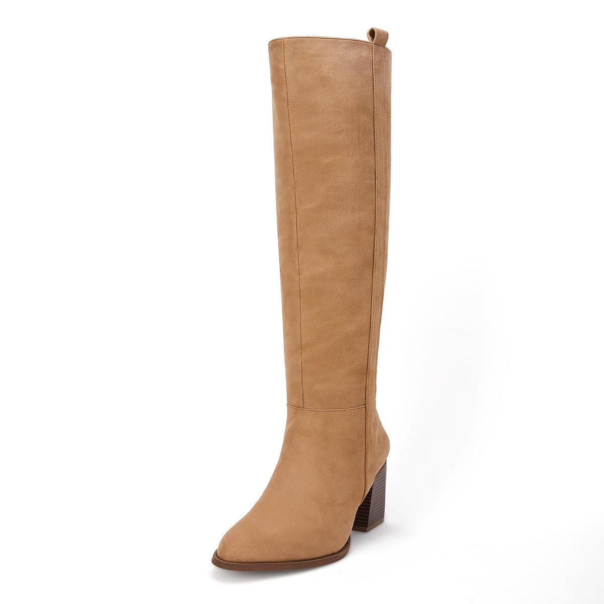 Women's Stretch Faux Cover Knee-High Boots with Pointed Toe & Chunky Block Heel - Side Zipper Winter Boots, Machine Washable PU Sole for Casual & Formal Outfits, Dressy Boots