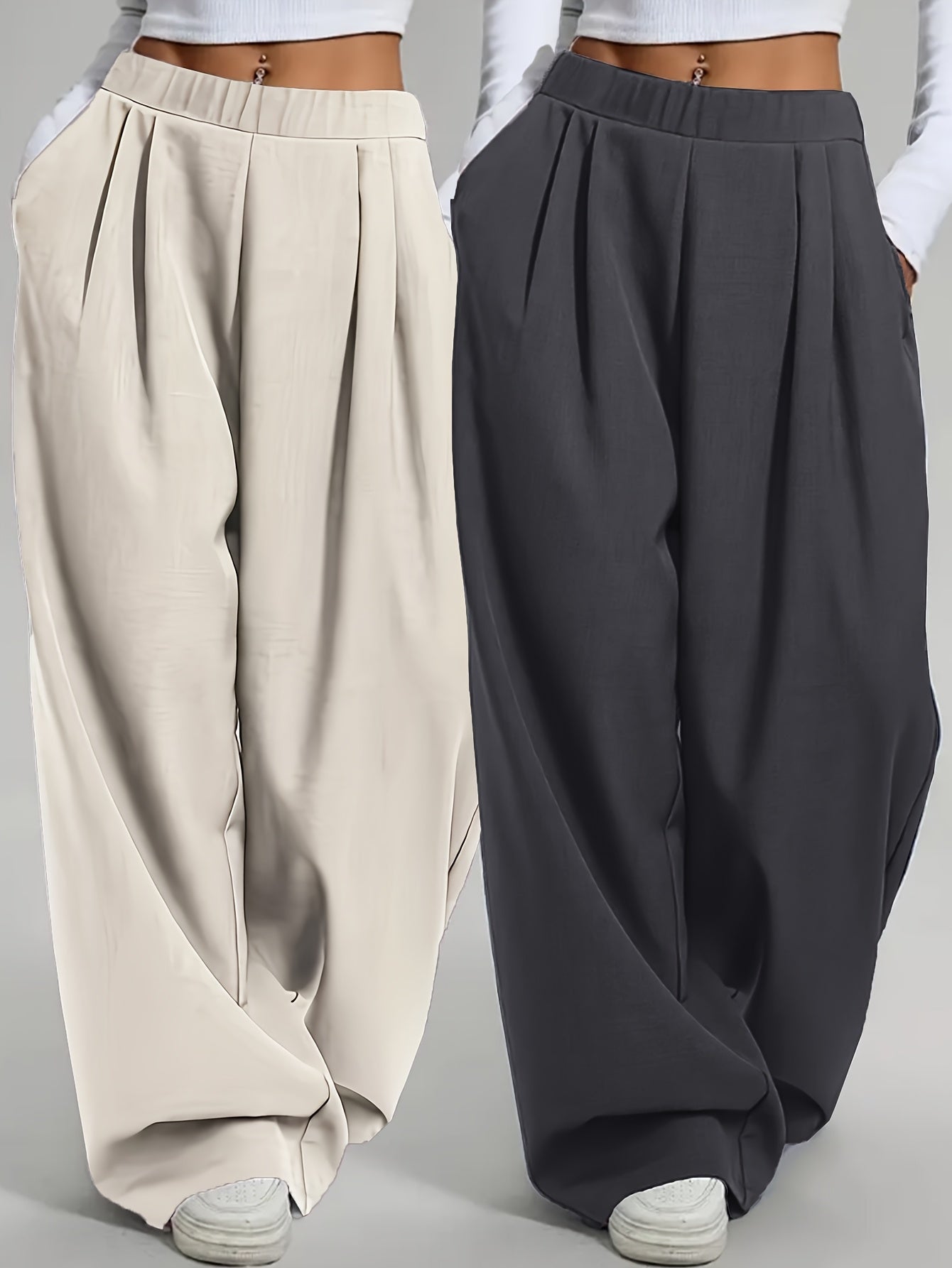 Elegant • Set of Two • Solid Color • Casual • Wide-Leg Pants