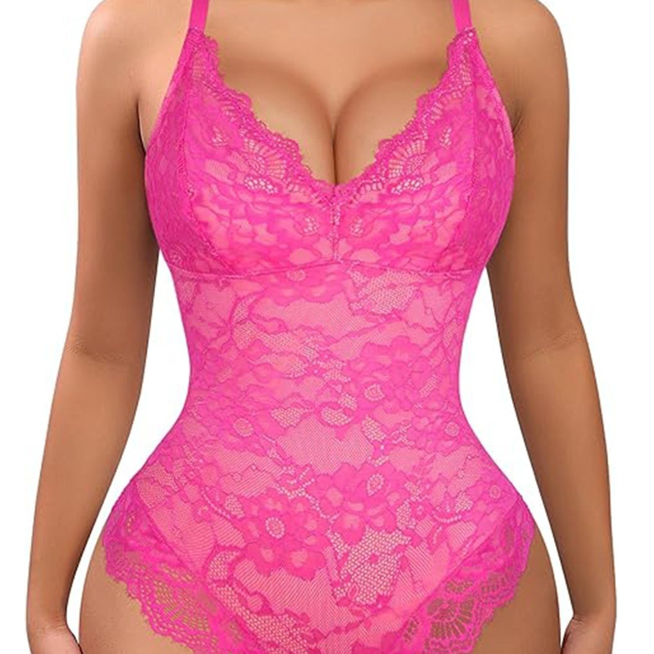 FeelinGirl Shapewear Bodysuits for Women Lace Shapewear Tummy Control V-Neck Sleeveless Bodysuit Tops Jumpsuit