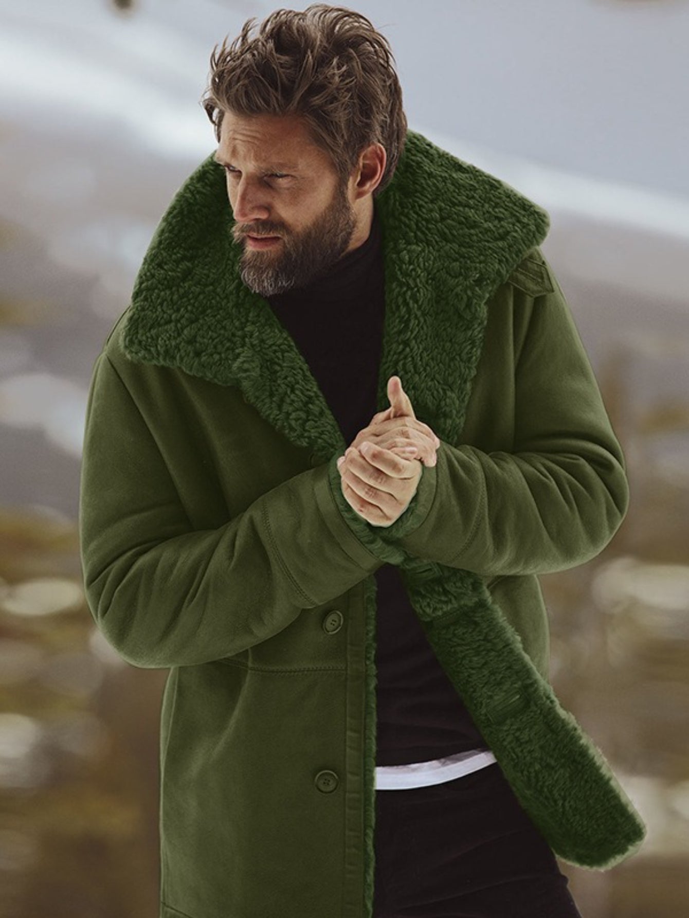 Men'S Winter Jacket - Full-Zip Fur-like Collar Overcoat, Warm Outer Coat with Zipper Closure, Cold Weather Jacket for Formal & Everyday Use, Easy-Care Winter Coat for Men