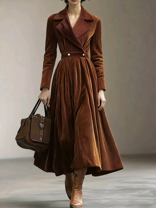 Women'S Vintage-Inspired Corduroy Dress - Long Sleeve, Button-Front Closure, Flared Hem, Solid Color, Casual Fall/Winter Wear, Versatile for Casual & Formal Occasions, Casual Attire, Casual Outfit, Elegant Long Dress For Wome