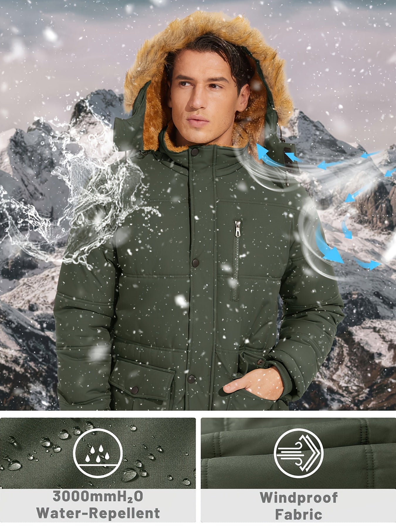 Men's Heavy-Duty Winter Jacket with Detachable Hood - High Quality Windproof Thermal Parka Coat, Fleece & Full-Zip Closure, Multi-Pocket for Skiing, Hiking, Camping, - Beige/ (No-Fill Cold Weather Outer, Mens Winter Jackets A