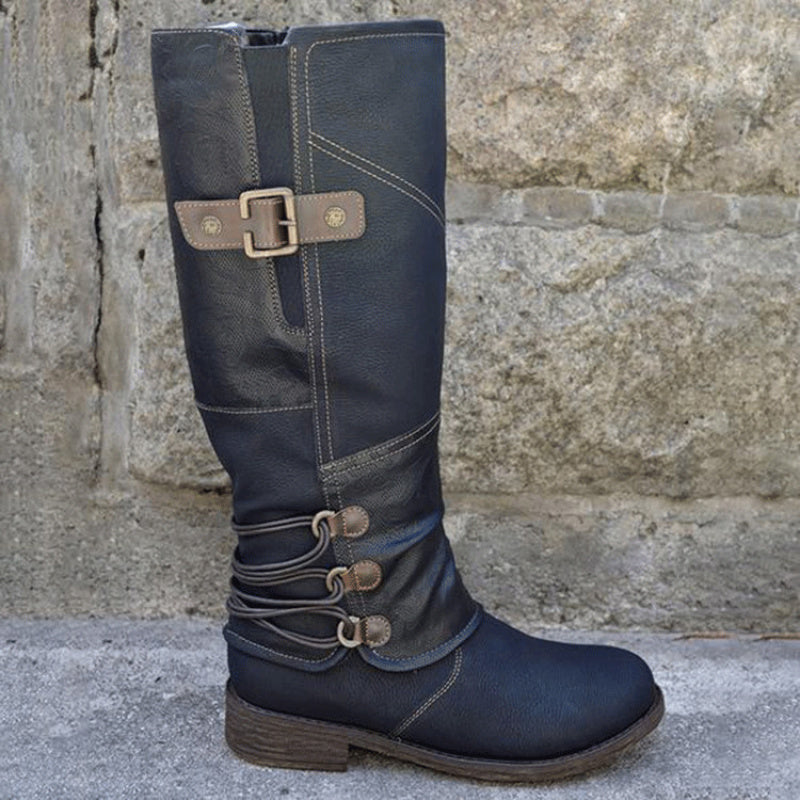 Women's Cover Round Toe Low Block Heel Boots with Buckle & Lace-Up Closure, Thick Winter Warm Cowhide for Casual Outfits, Casual Attire & Cold Weather ( Sole) - Cozy Ankle Booties for Dresses/Skirts/Trousers
