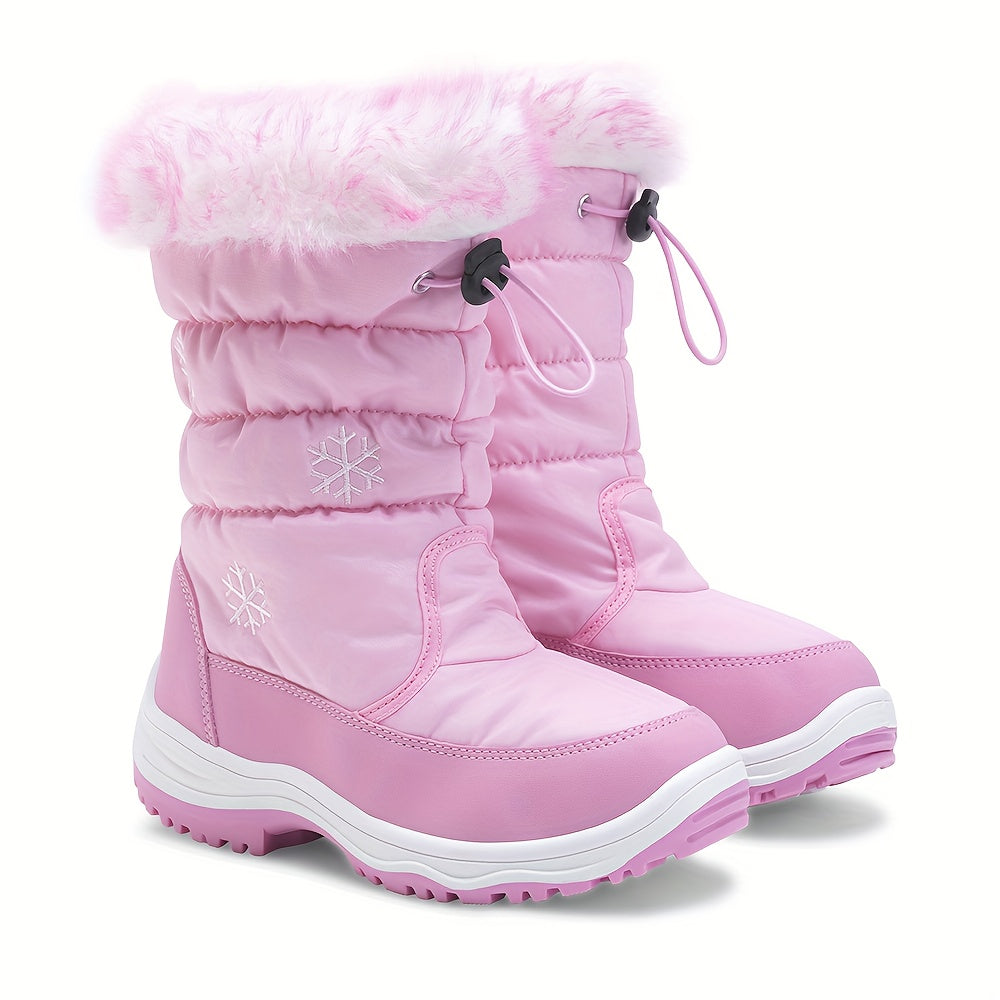 Girls' Winter Snow Boots with Plush Lining - Cute Pink & Snow Boots with Zipper Closure, Warm Mid-Top Round Toe Snow Boots for Girls, All-Season Outdoor Play, Hiking & Casual Wear, Winter Boots, Hiking Footwear, Stylish Footw