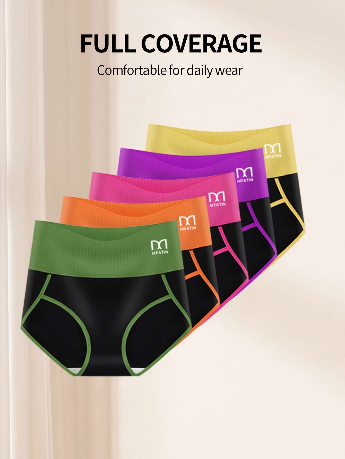 5pcs High Waist Tummy Control Panties - Bikinis With Fashion Contrast Color, Comfortable Fit, And Briefs Style