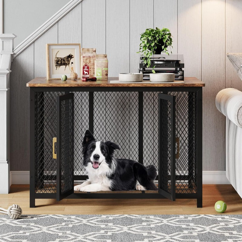 Extra Large Heavy Duty Metal Dog Crate - 47-Inch Tall Kennel with Storage Door & Top Opening, Spacious Cage for Large Dogs, Easy Assembly, Sturdy Construction, Modern Furniture Style for Living Room, Bedroom - Ideal for Lab,