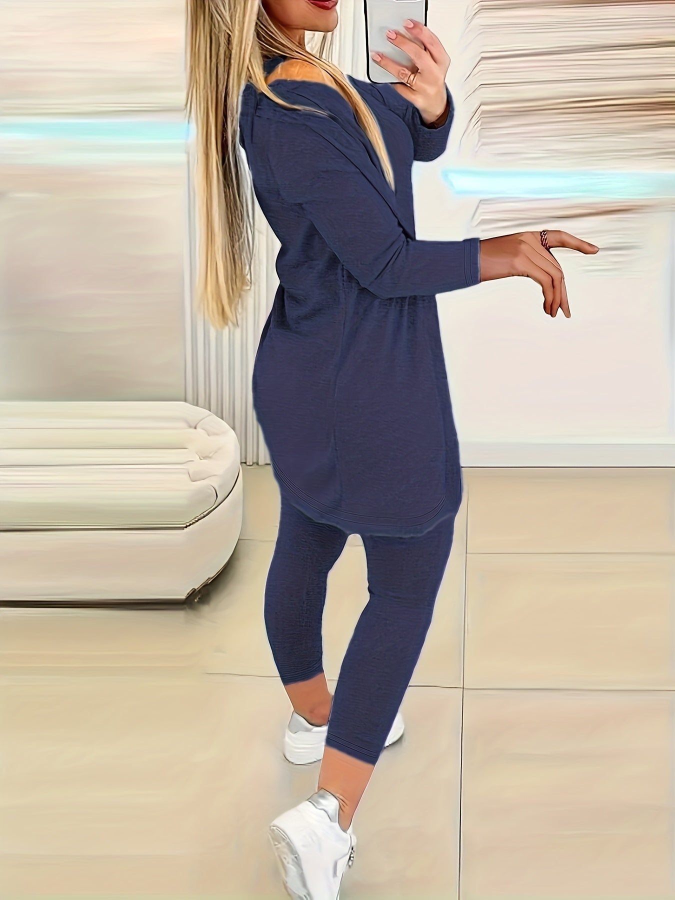 [Women's 3-Piece Set] Women's Fashion Three-Piece Set - Solid Color Long-Sleeved Long Pants Suspender Home Wear Set