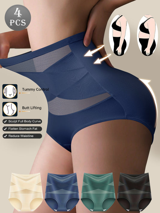 QUASTI 4pcs Women Underwear High Waist Tummy Control Panties Seamless Shapewear Briefs Butt Lifting Body Shaper Reduce Waistline Full Coverage Support, High Waist Tummy Control Panties, High Waist Panty for Women, High Waiste