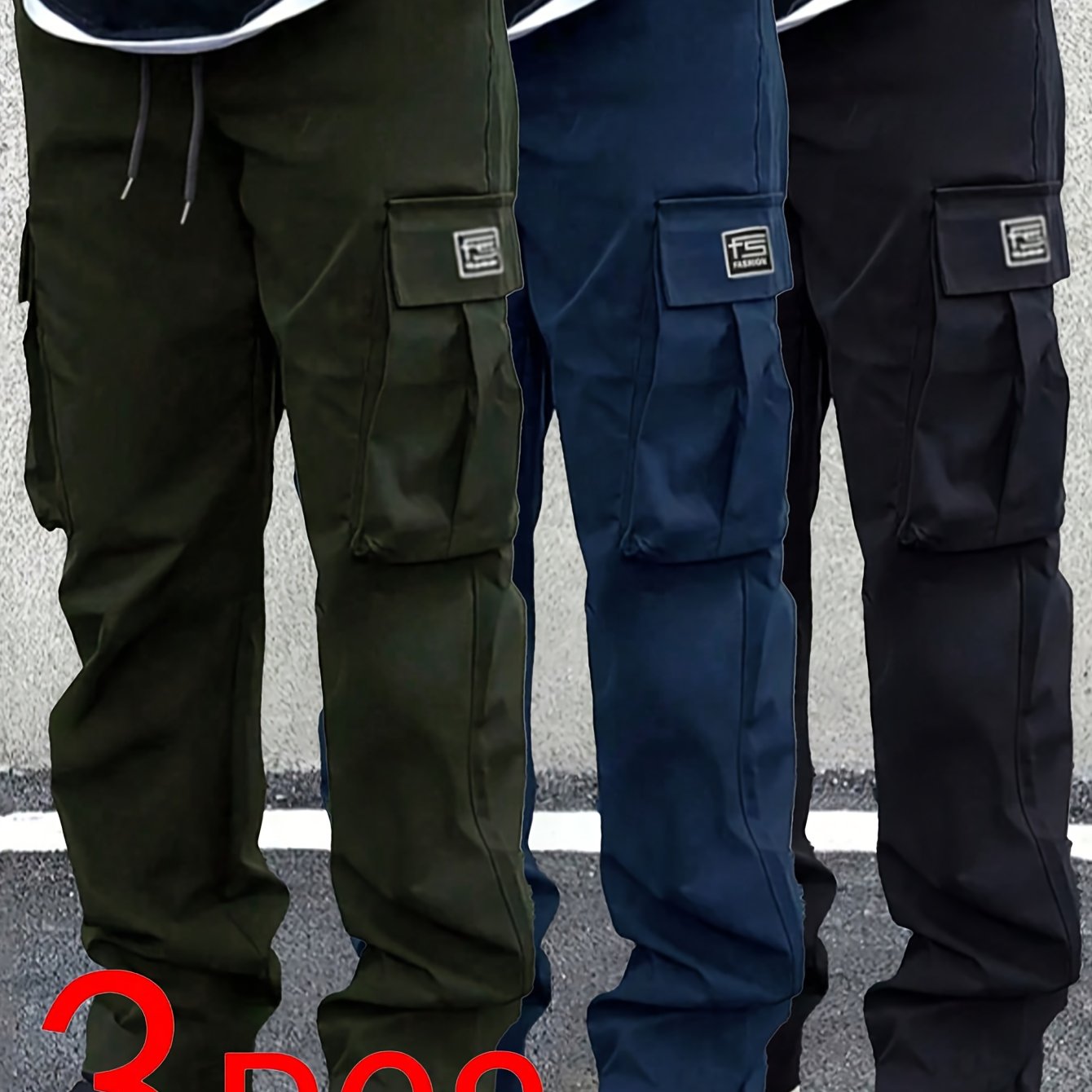 [Stylish | Versatile] 3pcs Stylish Versatile Men's Cargo Pants | Spring Autumn Outdoor Sports Straight-Leg Casual Long | Street Retro American Trendy Trousers