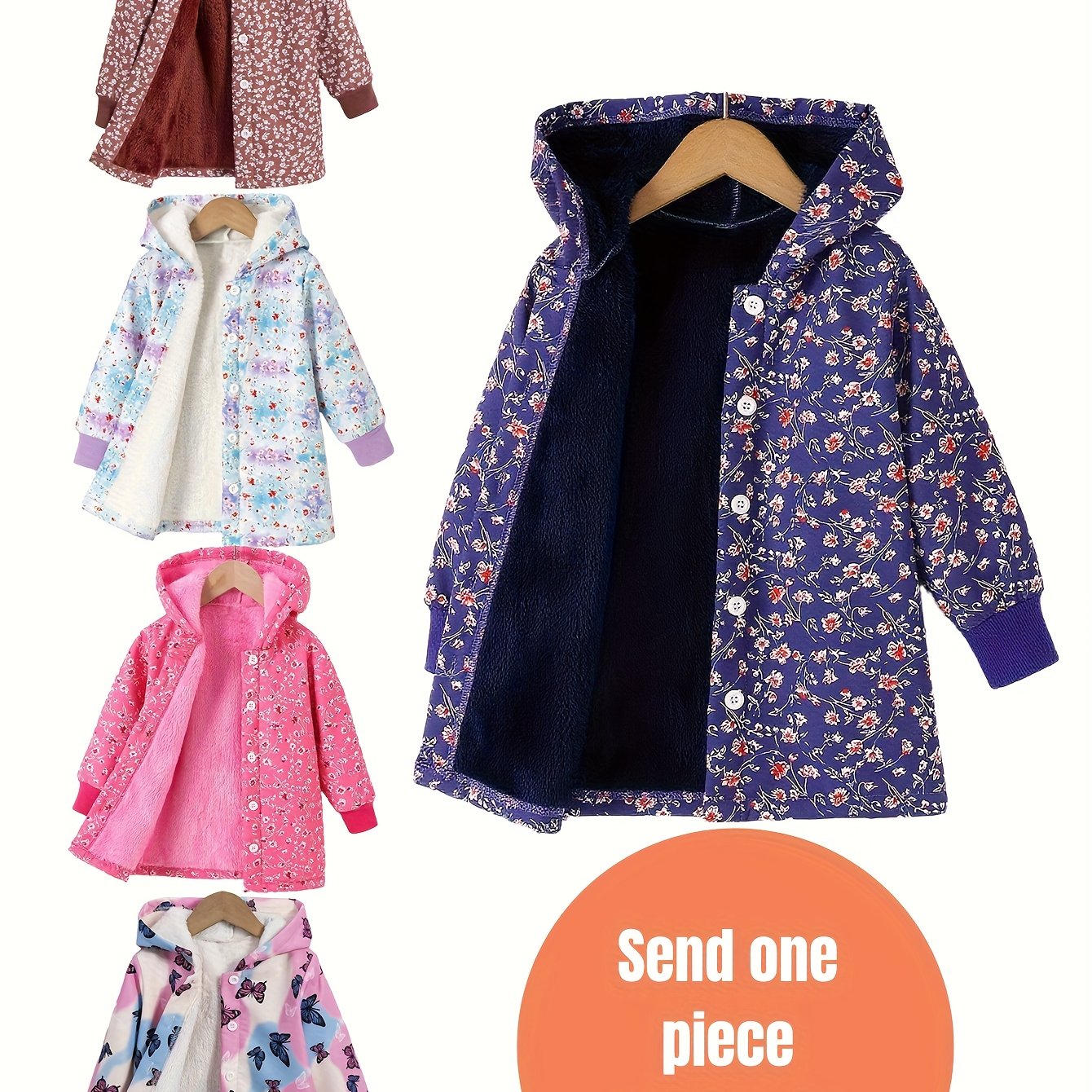 1pc Girls' Winter Coat - Long Sleeve Hooded Jacket with Front Button Closure, Non-Stretch Fabric for Cold Weather, School, Hiking, Everyday - Easy-to-Wear Outerwear for Girls (Random Color: Brown/Blue/Black/White/Pink/), Hiki